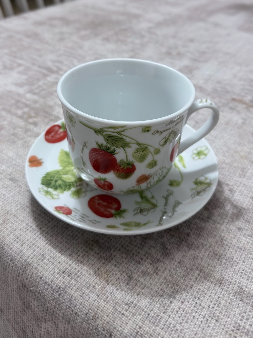 Vintage Kent Pottery Strawberry Botanical Porcelain Teacup and Saucer